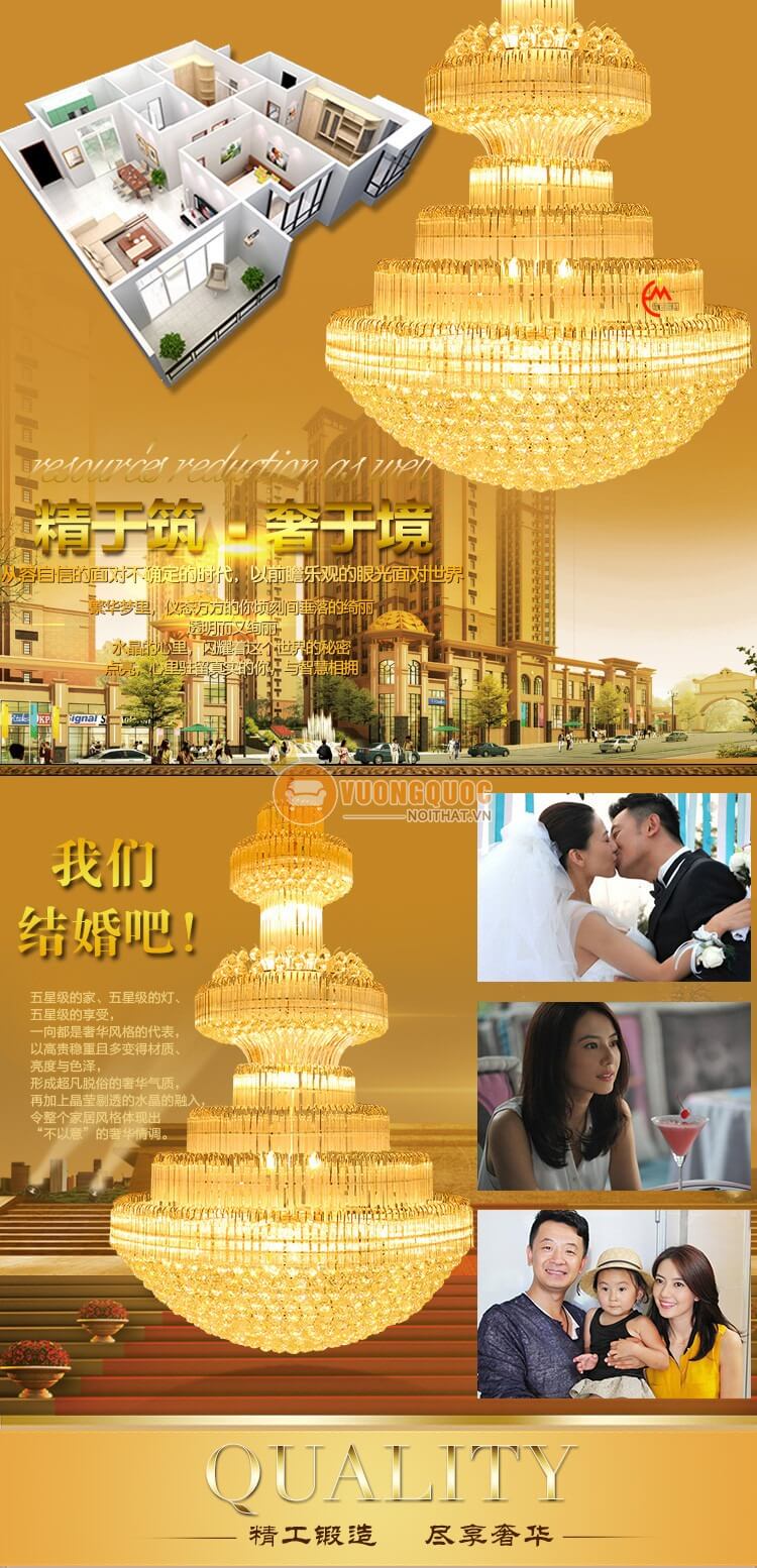 Đèn chùm pha lê cao cấp gắn trần biệt thự CM198-7